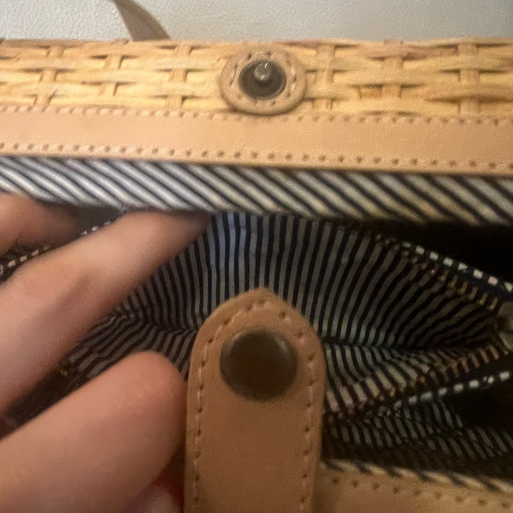 Woven basket purse from jcrew. With long tan adjustable strap.